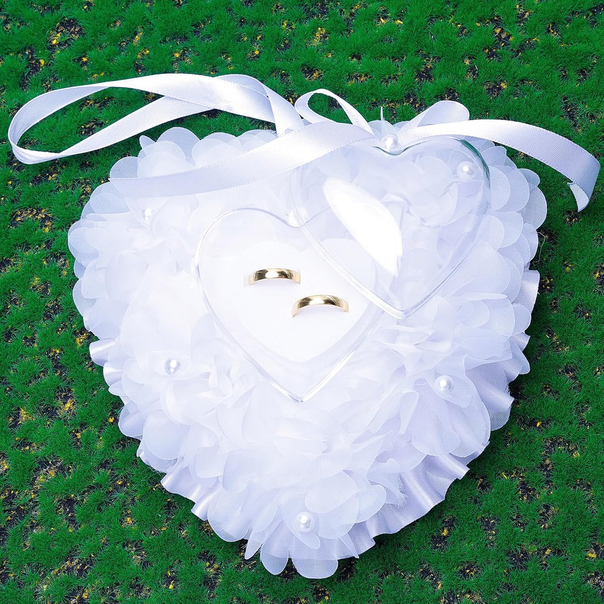 Ring Pillow is Designed with White Roses, Mozambique Diamond and Flowers. It is A Ring Bearer That