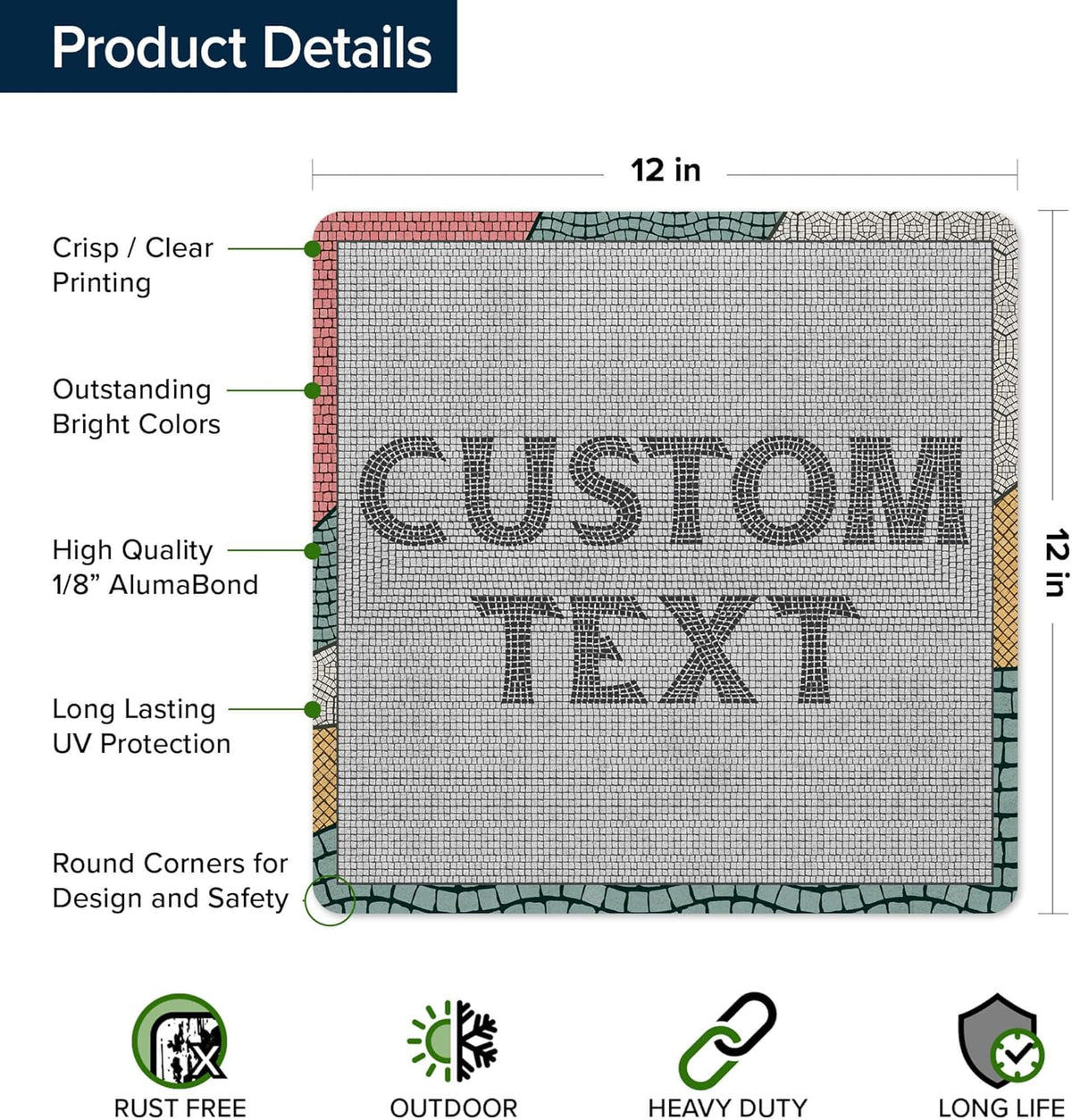 Custom Sign, Custom Street Sign, 11 Font Colors, 13 Font Styles, 4 Hole Options, 22 Sizes, 12x12