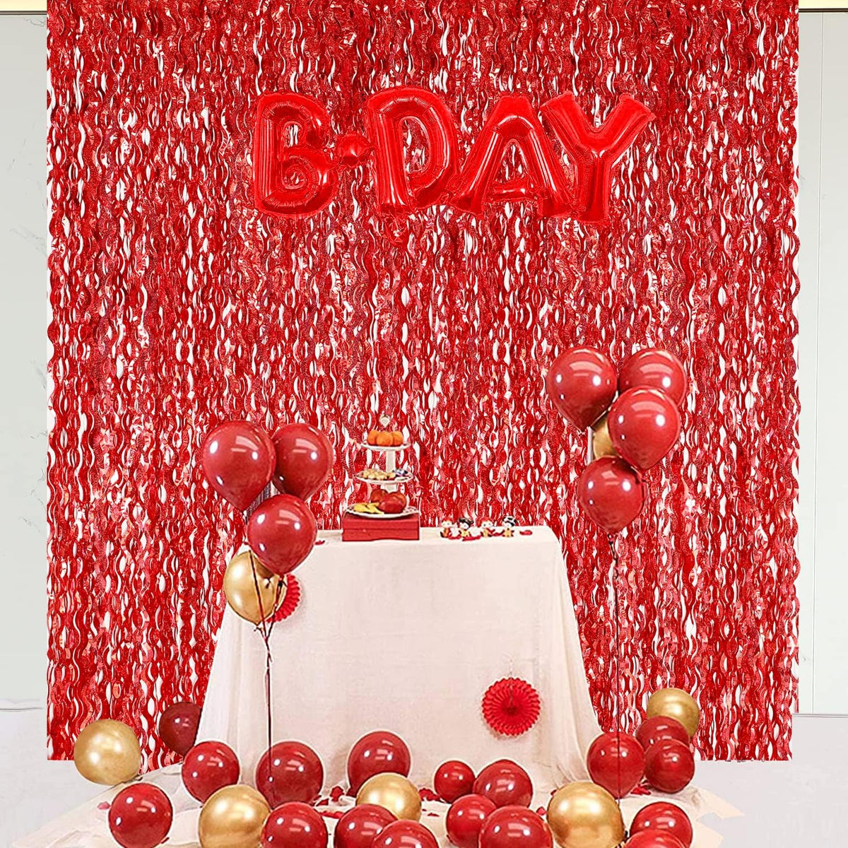 3 Pack Red Backdrop Curtain - CYLMFC 3.3 ft x 6.6 ft Foil Backdrop Curtain Streamers Birthday