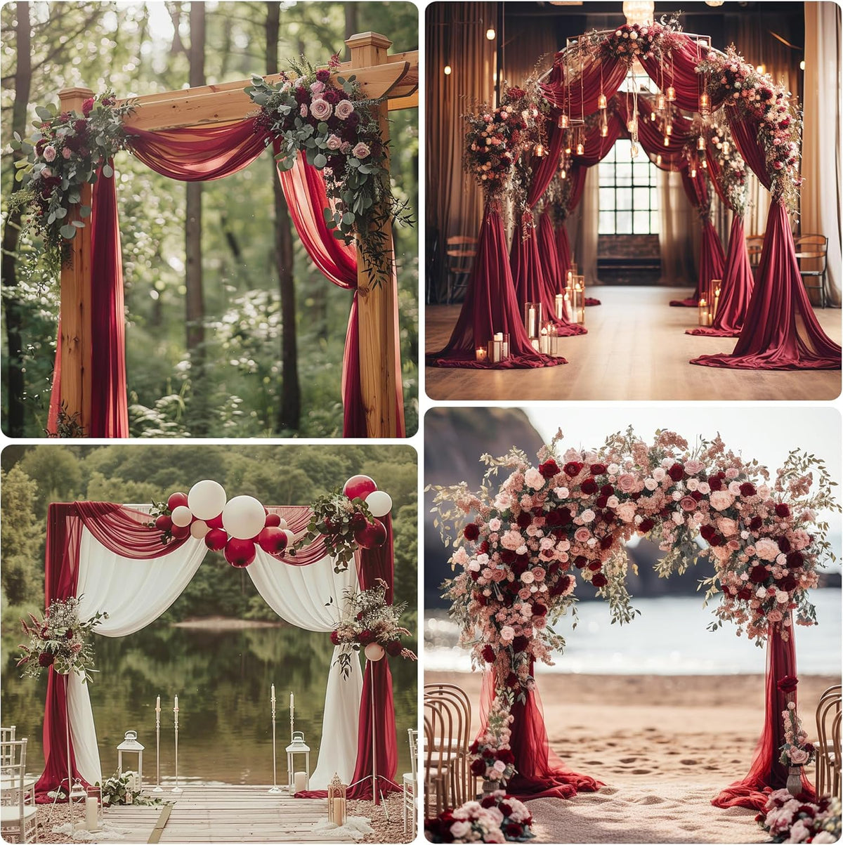 Wedding Arch Draping Fabric 2 Panels 28.7" x 20FT Burgundy Sheer Chiffon Backdrop Drapes for