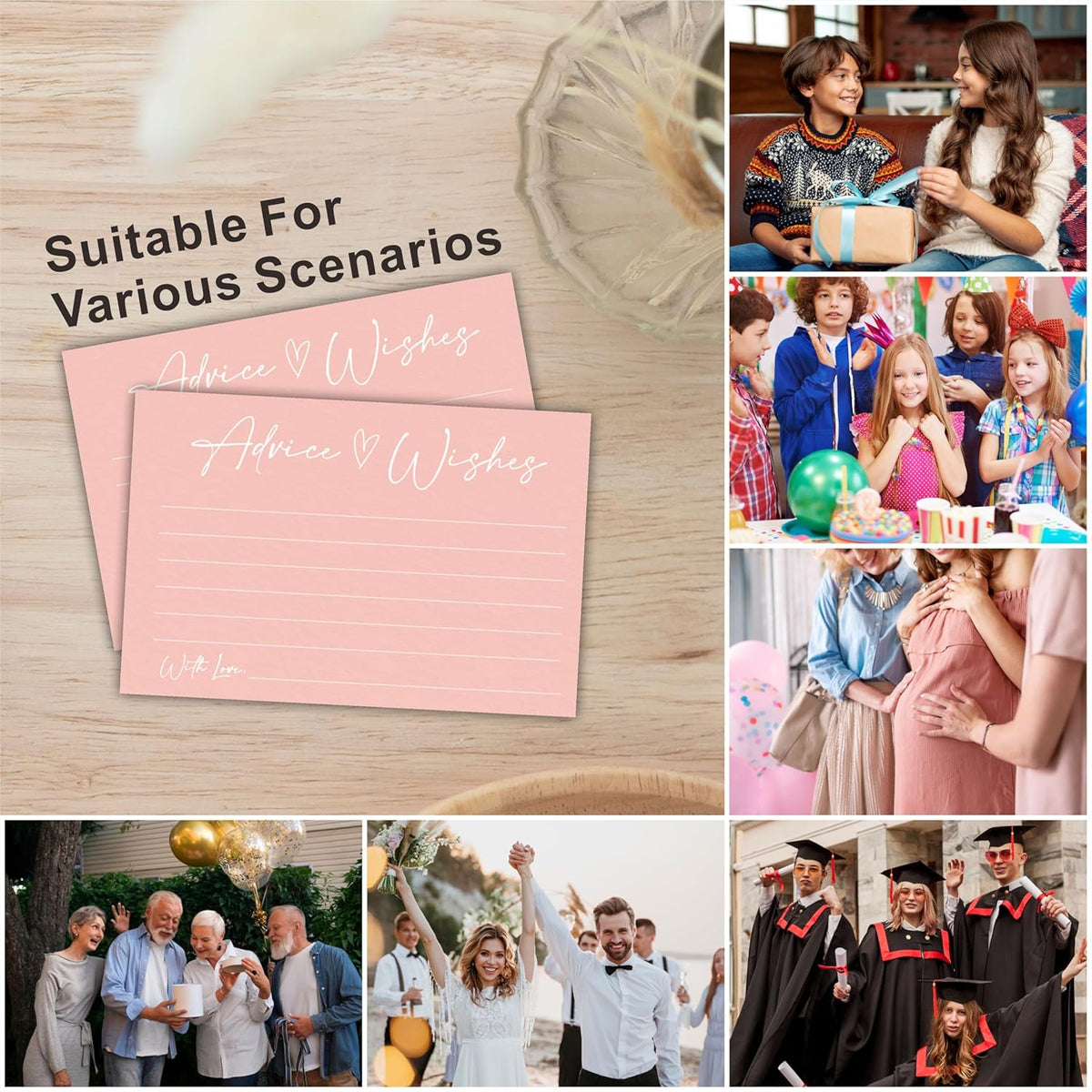 Advice And Wishes Cards, 30 Minimalism Pink Wishes Cards For Wedding, Bridal Shower, Advice And