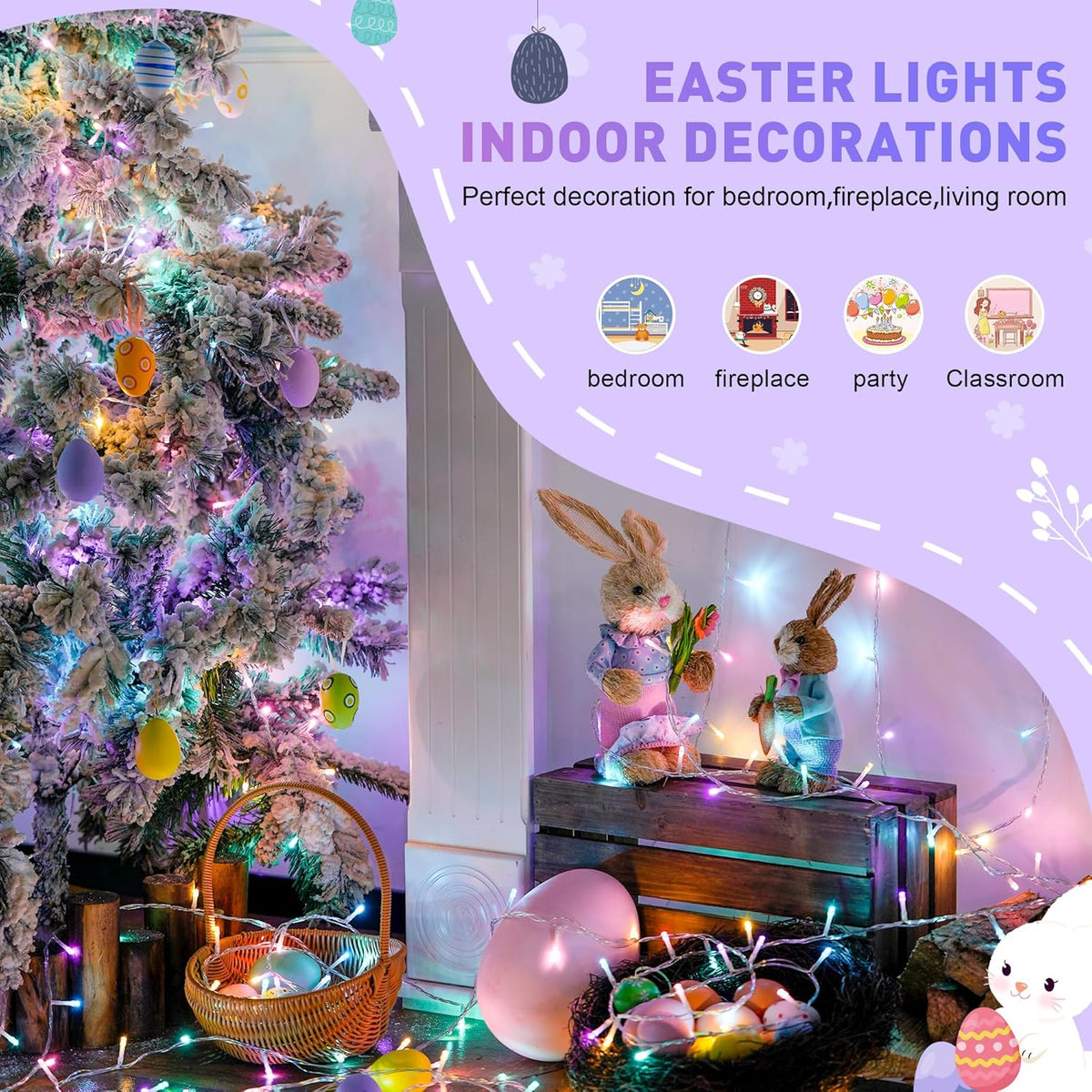 JMEXSUSS Easter Lights Clear Wire Outdoor Indoor, 168ft 600 LED Multicolor Easter String Lights