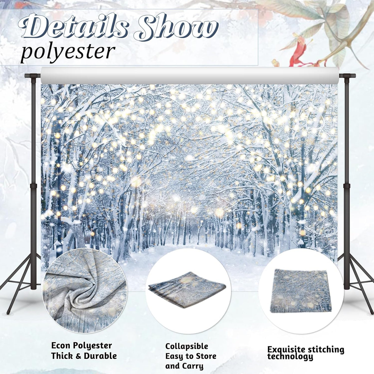 8x6FT Winter Snowy Scene Photography Backdrop Winter Wonderland Landscape Snowflake Tree Snowy