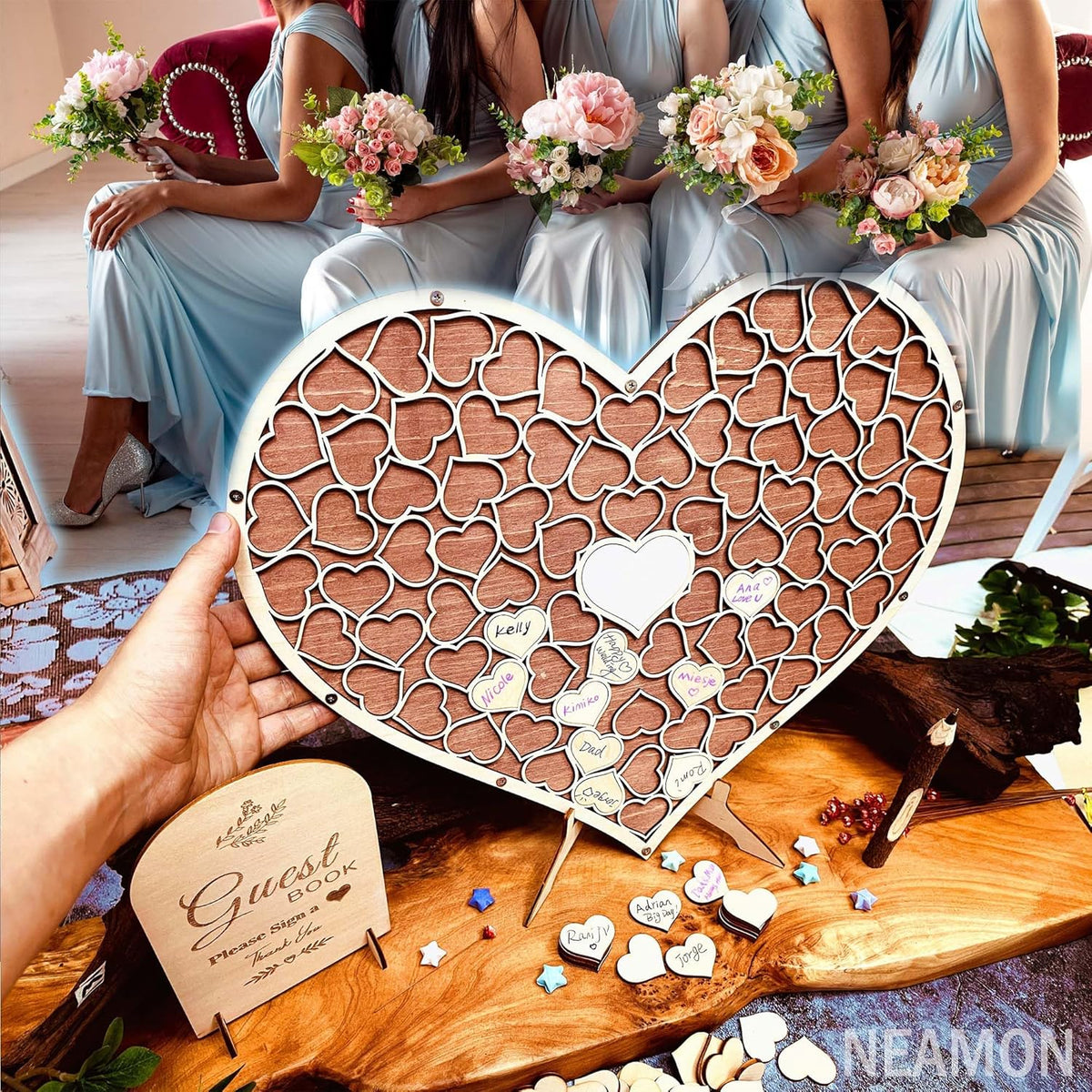 Wedding Guest Book Unique Wooden Heart Alternative GuestBook Bridal Shower Wedding Decoration with