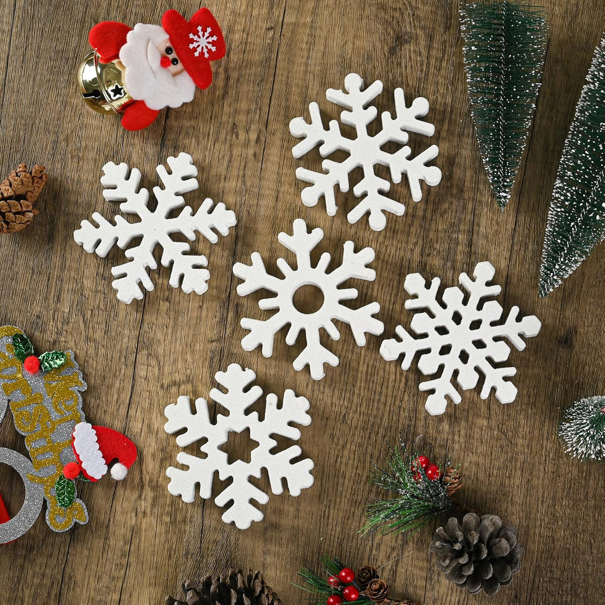 5 Pcs Wooden Christmas Snowflake Sign Winter White Glitter Snowflake Decorations Holiday Wonderland