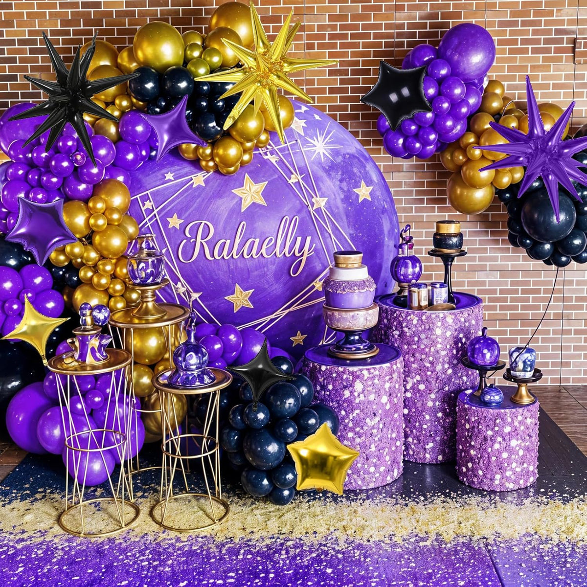 Star Balloons, 22in Purple Black and Gold Star Balloons Foil 10in 4-Pointed & Pentagram Balloon for