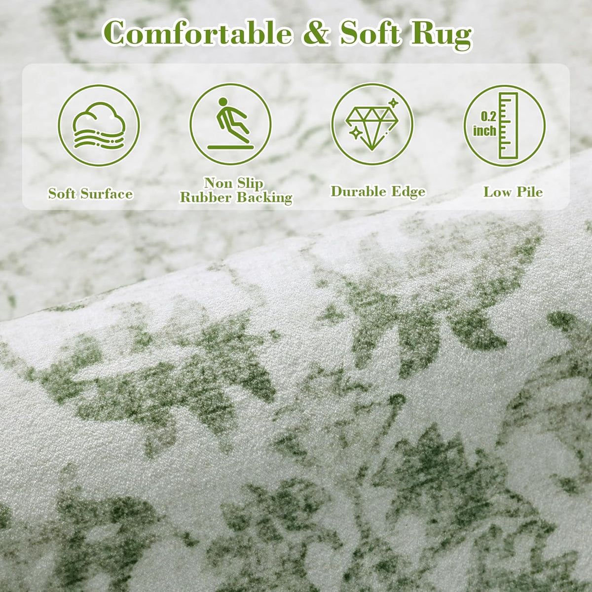 Light Green Area Rugs 6x9 for Living Room, Washable Vintage Rugs for Bedroom, Distressed Throw Rug