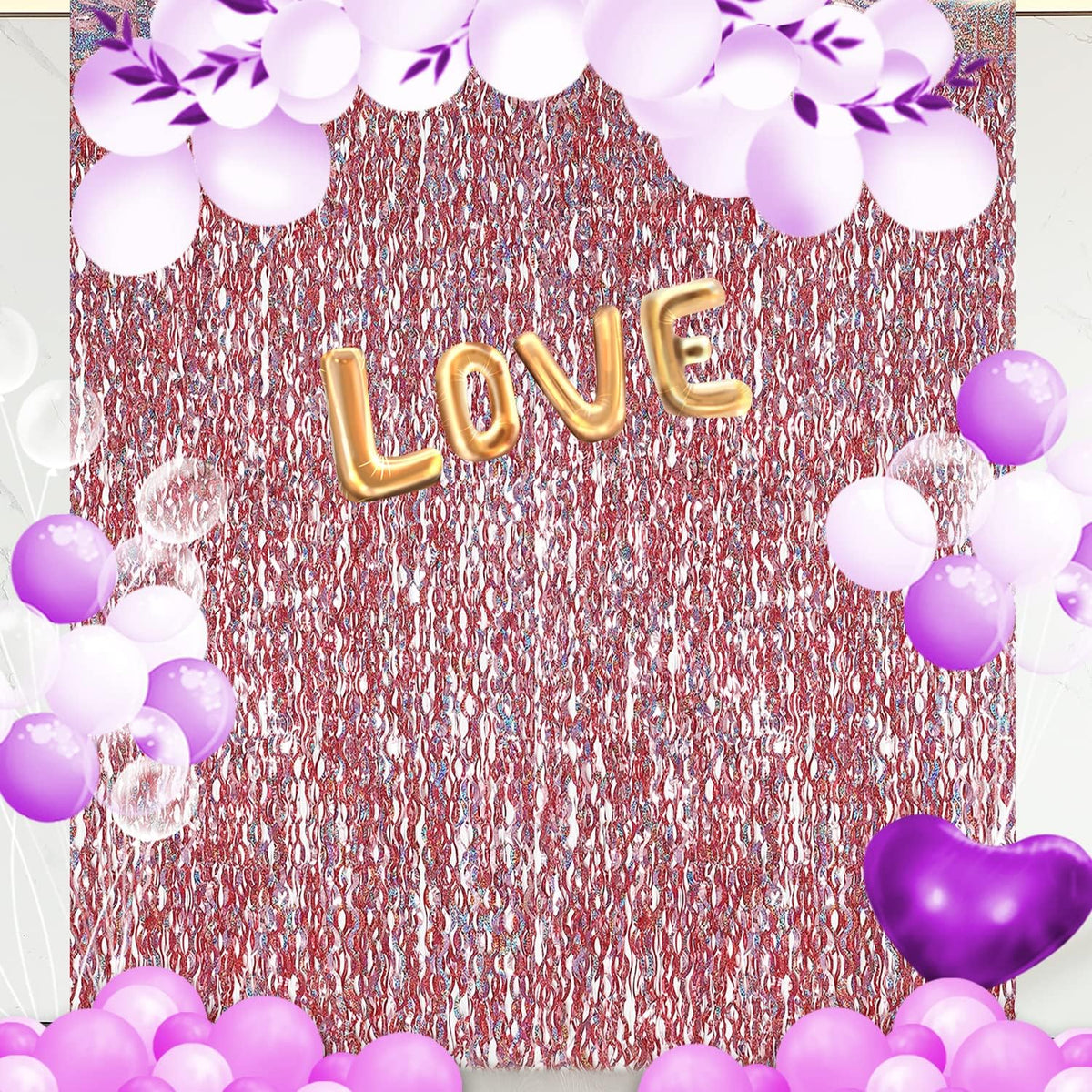 3 Pack 3.3 ft x 6.6 ft Tinsel Curtain -CYLMFC Rose Gold Birthday Backdrop Background for Wedding
