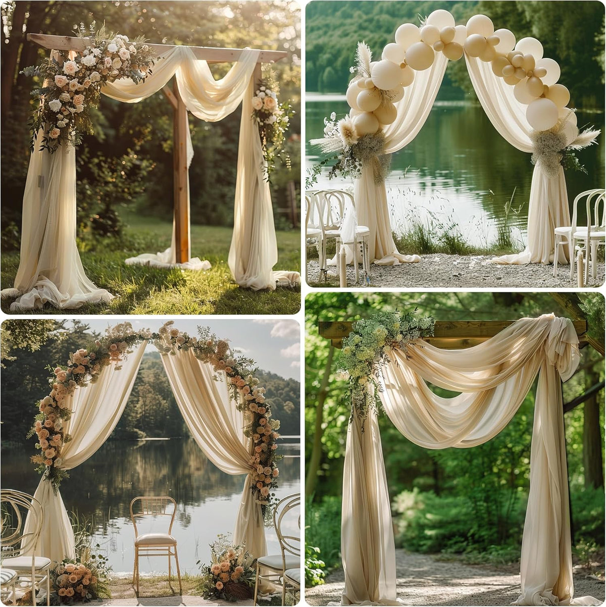 Wedding Arch Draping Fabric 2 Panels 28.7" x 20FT Champagne Sheer Chiffon Backdrop Drapes for