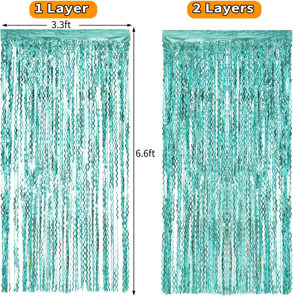 4 Pack 3.3 ft x 6.6 ft Wavy Aqua Teal Blue Tinsel Foil Fringe Curtains Backdrop - Wave Metallic