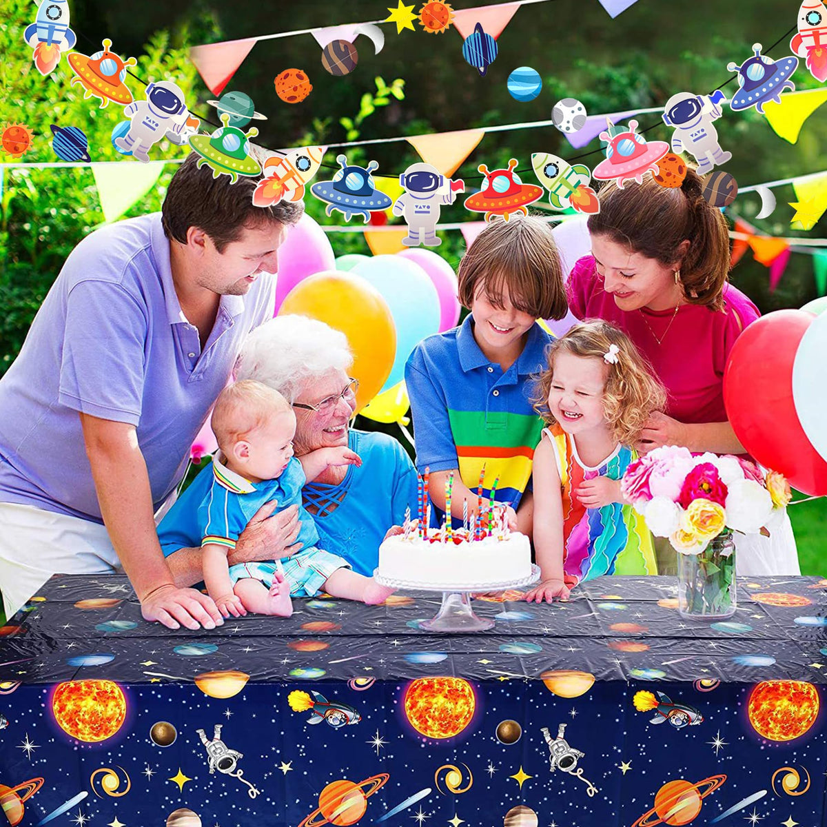 Outer Space Party Decorations - Space Theme Supplies with Happy Birthday Banner Solar System