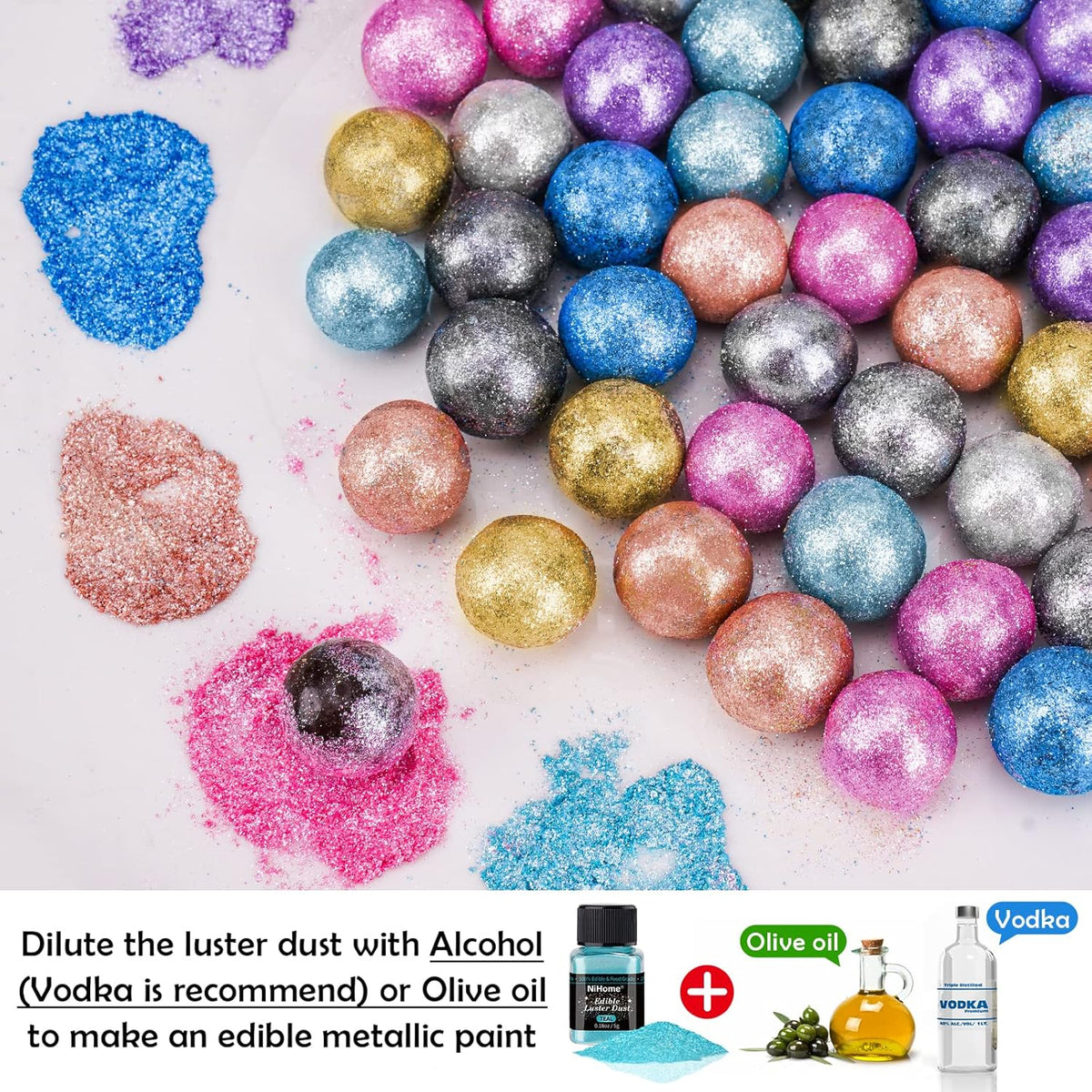 NiHome Edible Food-Grade Glimmer Powder Glitter Luster Dust Metallic Food Decorating Sprinkle
