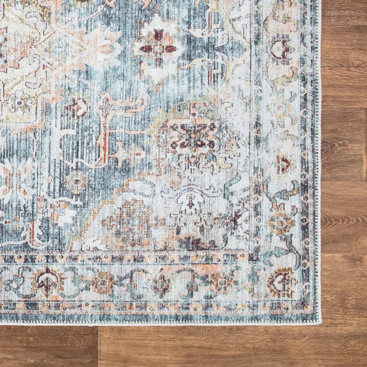 Bloom Rugs Washable Non-Slip 3' x 5' Rug - Teal/Peach Traditional Area Rug for Living Room