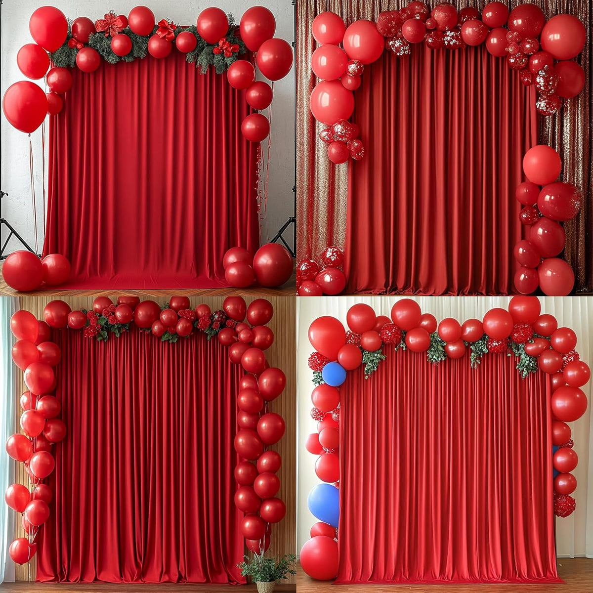 10ft x 8ft Wrinkle Free Red Backdrop Curtains for Parties, Polyester Photo Backdrop Drapes 2 Panels