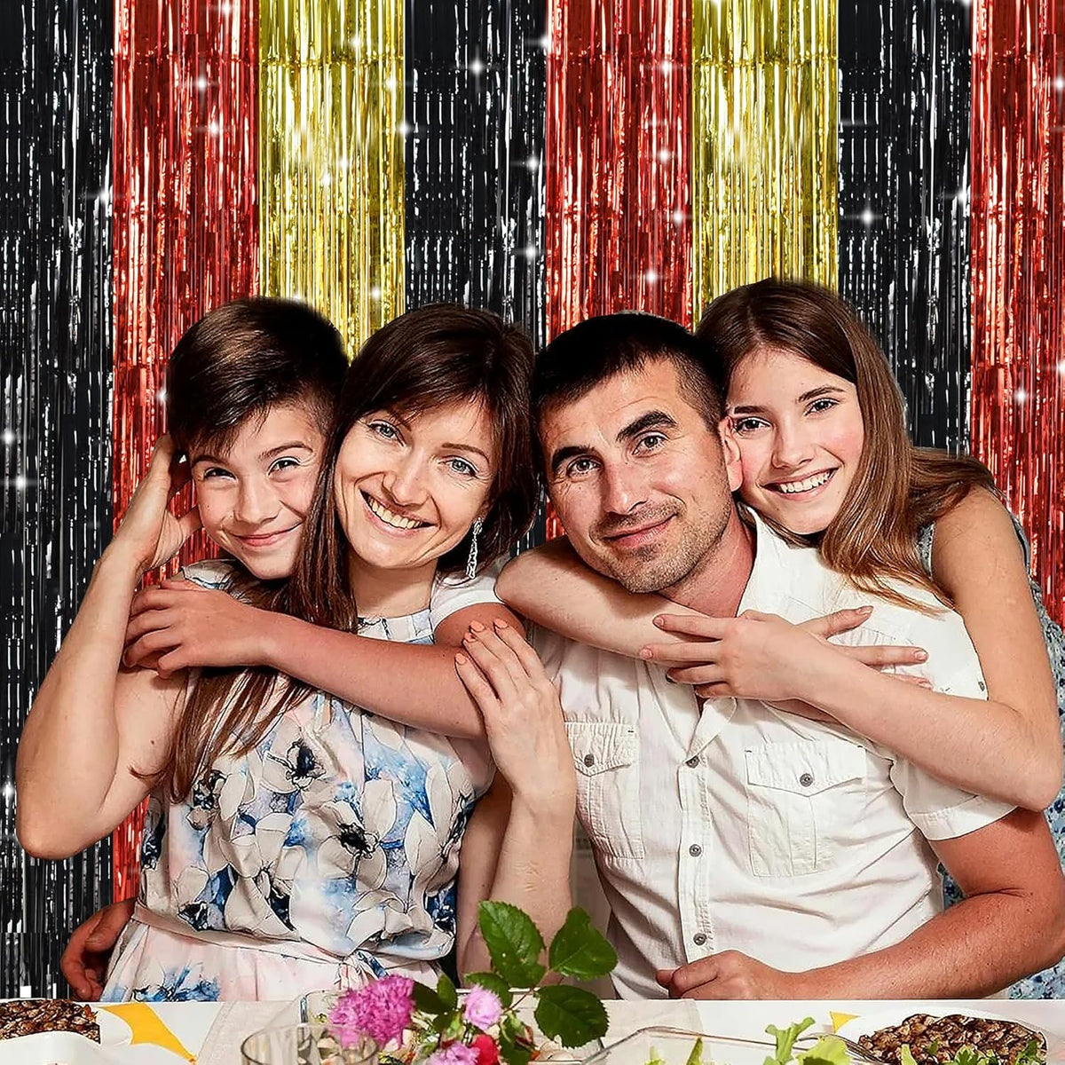 TONIFUL Black Red Gold Door Streamers,Black Red and Gold Photo Booth Backdrop Metallic Streamers