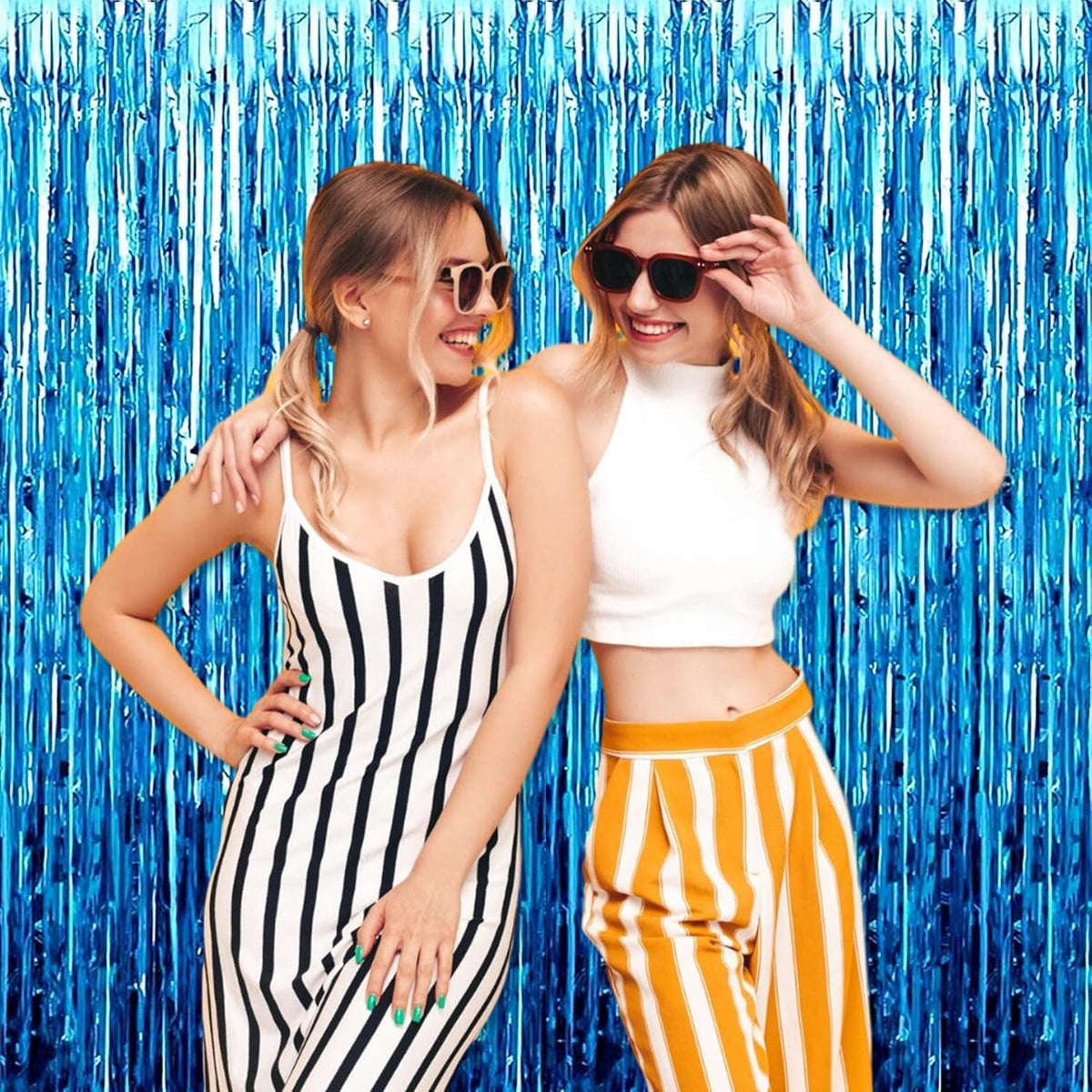 6 Pack Lake Blue Foil Fringe Curtains Backdrop, 3.28 x 8.2 Ft Metallic Streamers Tinsel Curtains