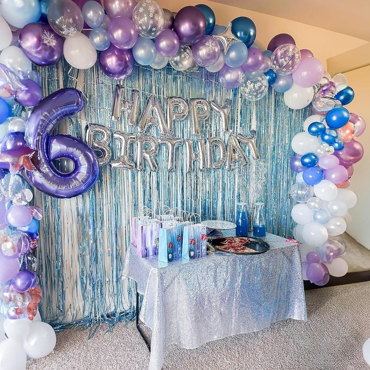 Blue Purple Snowflake Balloons Set, 12 Inch Metallic Blue Purple Balloon Snowflake Confetti Latex