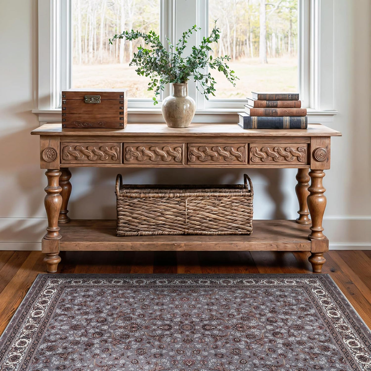 Bloom Rugs Washable Non-Slip 3' x 5' Rug - Slate Gray Traditional Oriental Area Rug for Living
