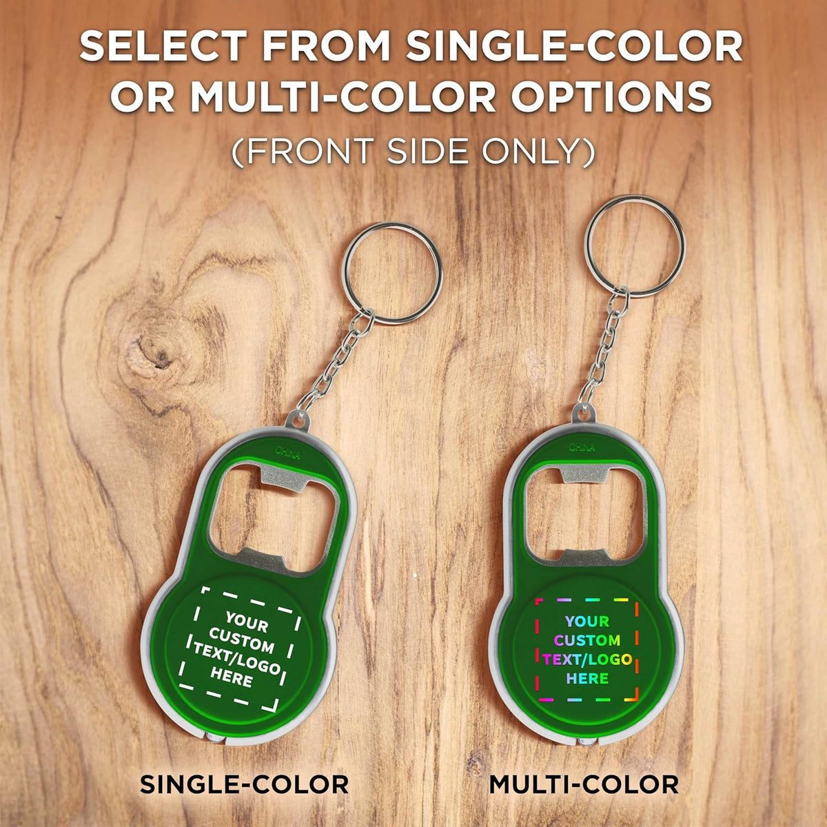 DISCOUNT PROMOS Custom Bottle Opener & LED Keychains Set of 100, Personalized Bulk Pack - Perfect