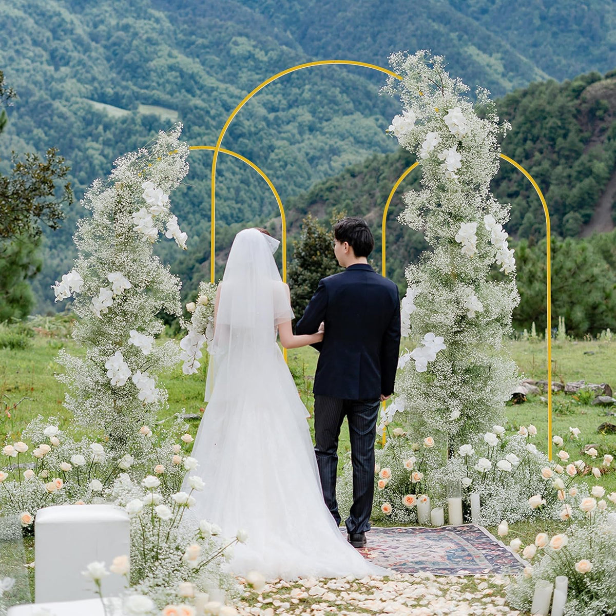 Wokceer Wedding Arch Backdrop Stand (7.2FT,6FT,6FT) Set of 3 Gold Metal Wedding Arch Stand for