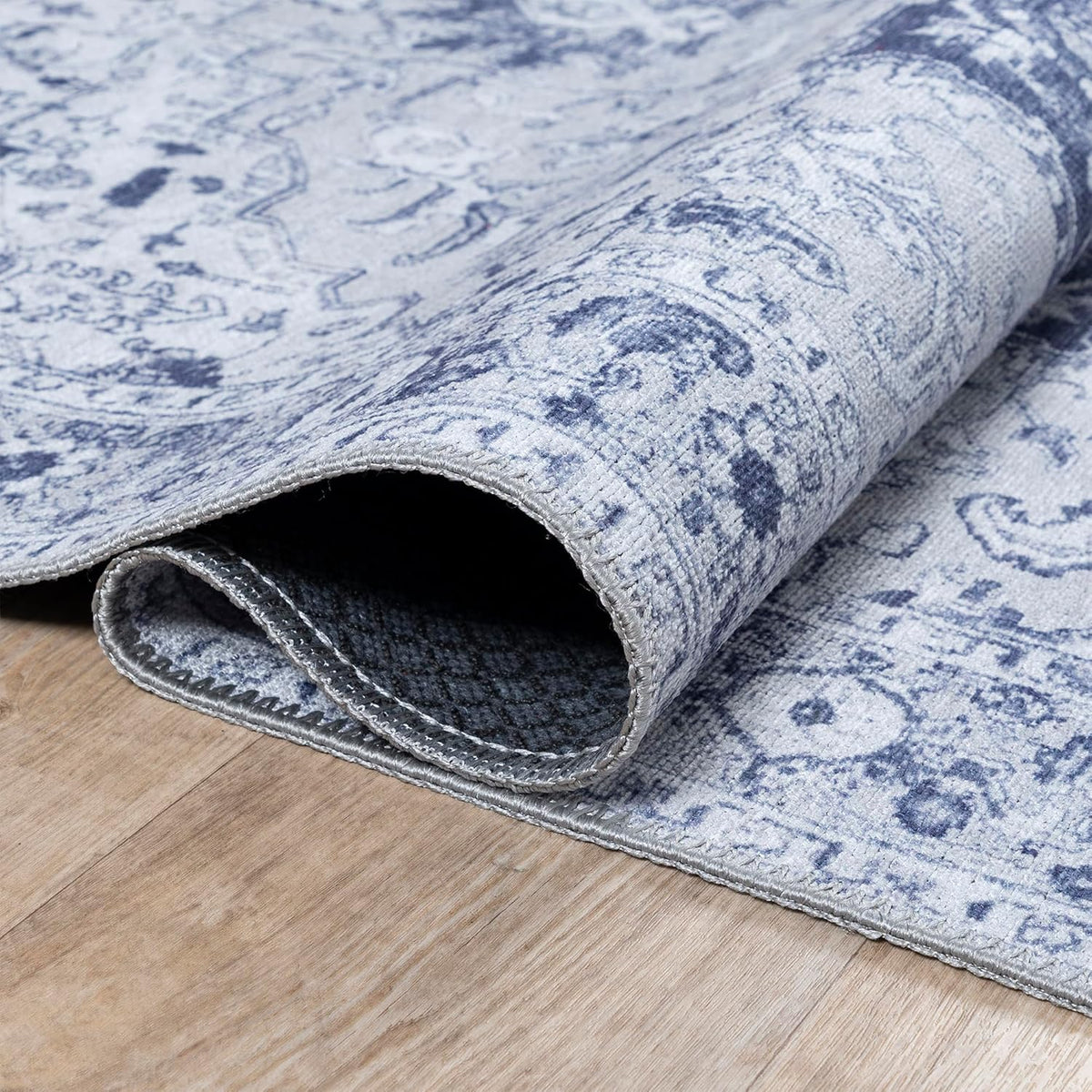Bloom Rugs Washable Non-Slip 4' x 6' Rug - Gray/Blue Traditional Medallion Area Rug for Living