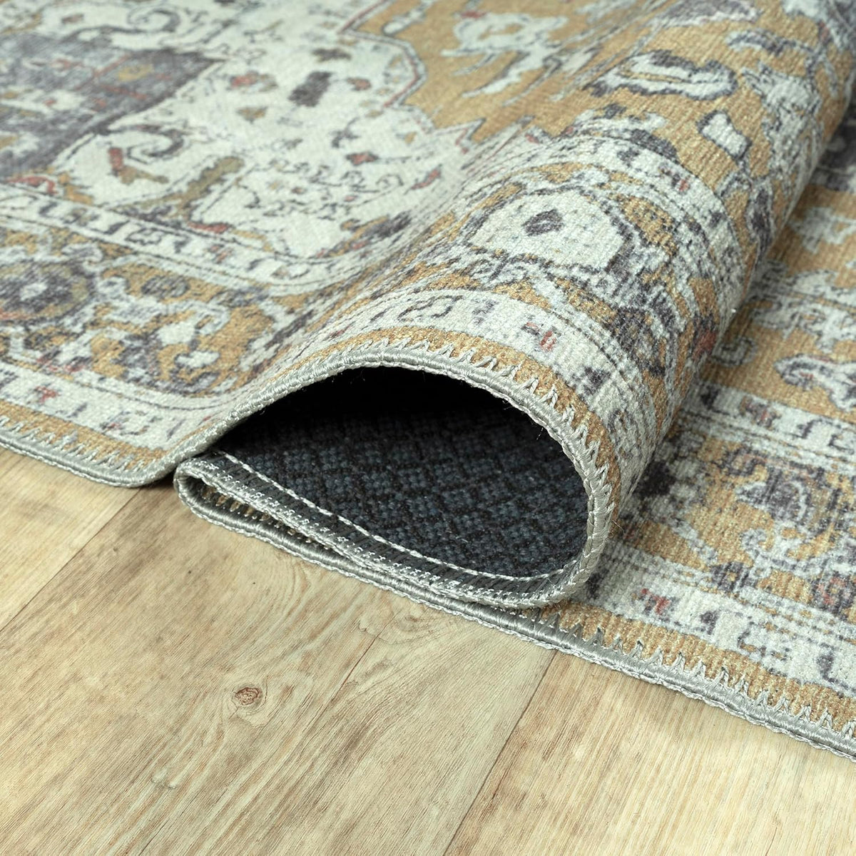 Bloom Rugs Washable Non-Slip 10 ft Runner - Yellow Traditional Medallion Runner for Entryway