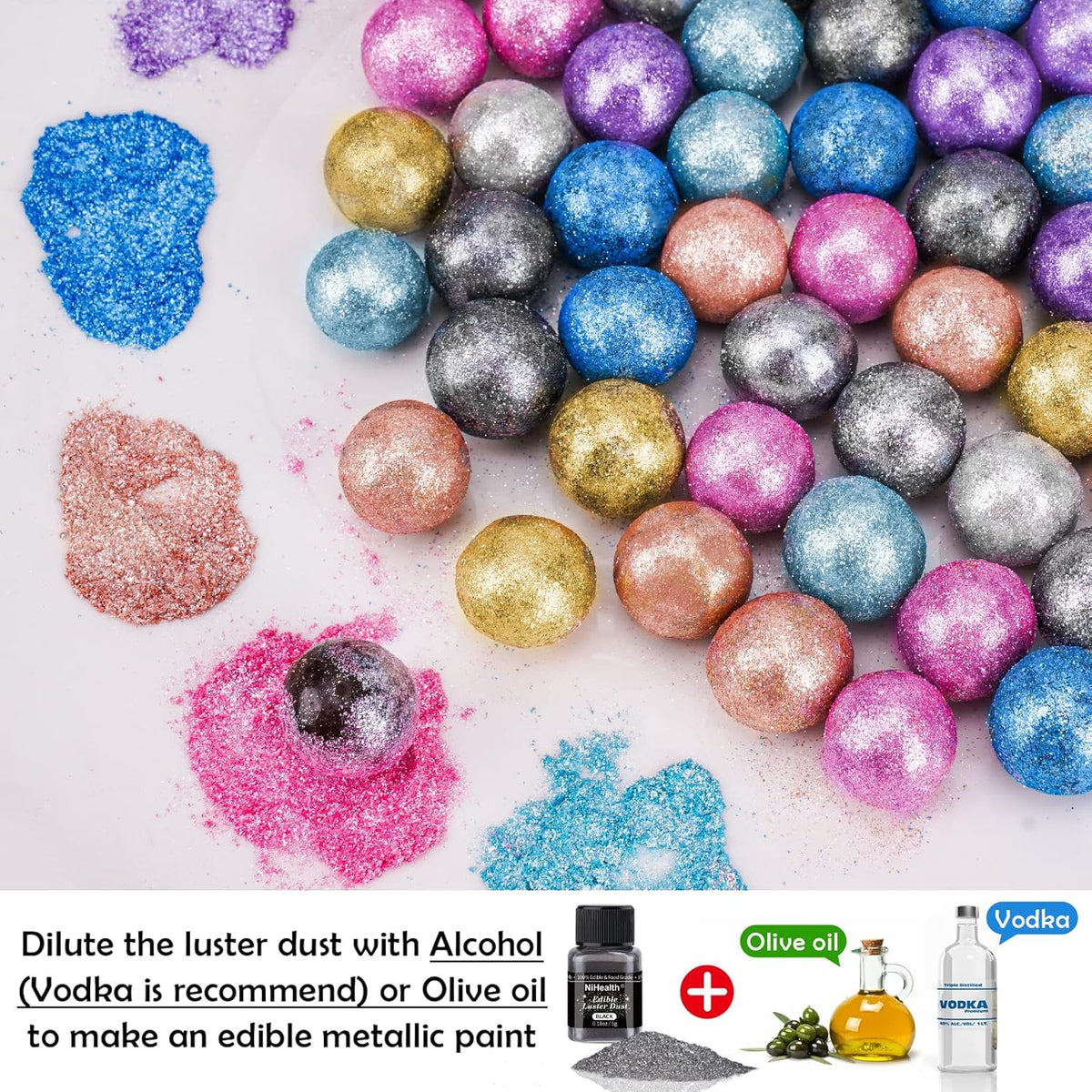 NiHome Edible Food-Grade Glitter Powder Glimmer Luster Dust Metallic Fancy Food Decorating Sprinkle