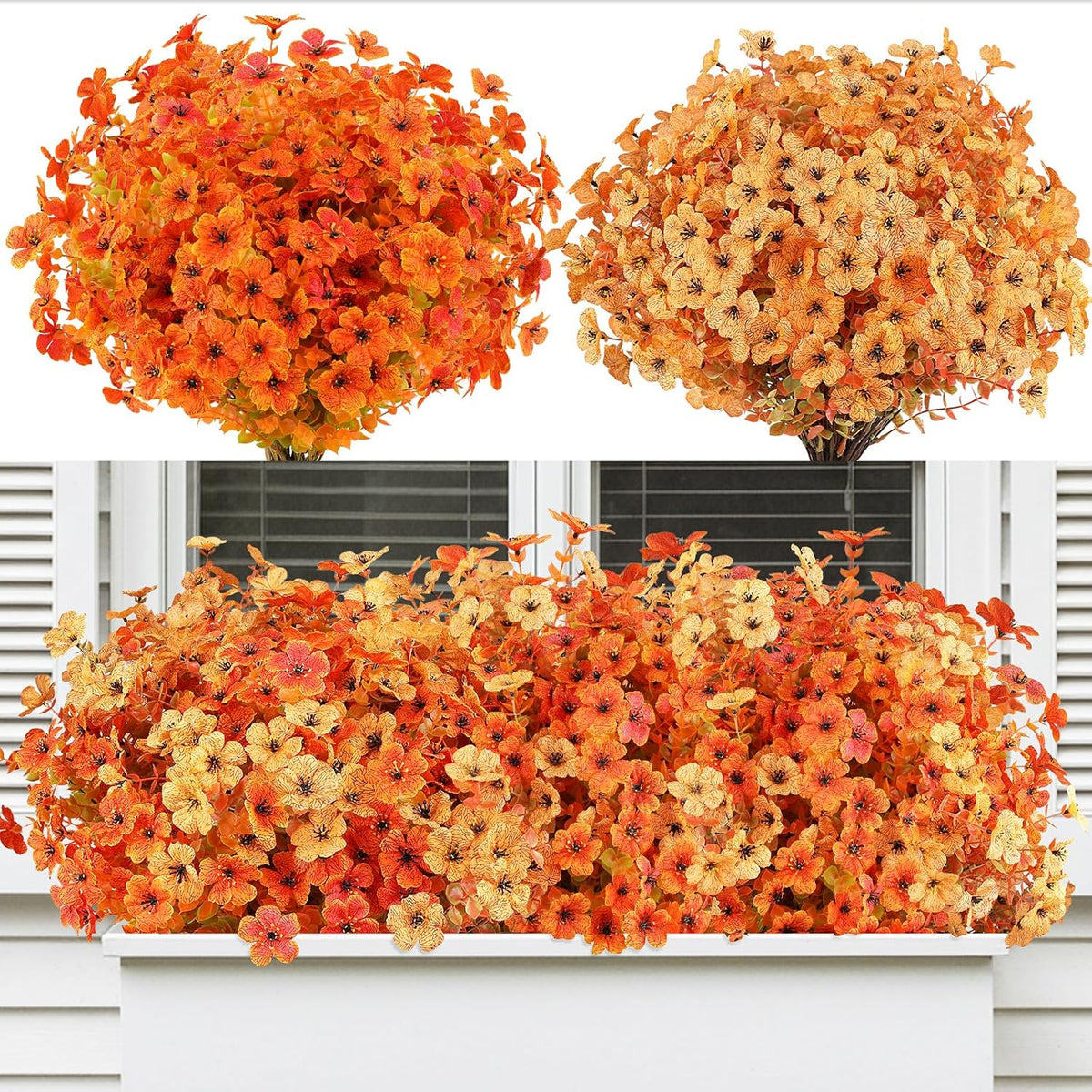 AmyHomie 16 Bundles Fall Orange Yellow Artificial Flowers for Outdoor Fall Decor UV Resistant Faux