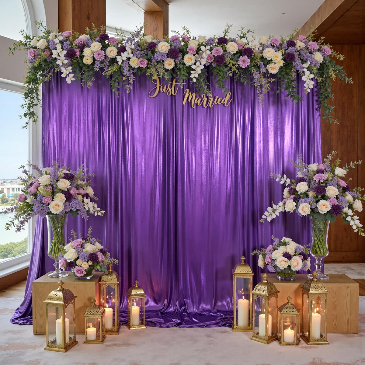 10x10ft Thick Purple Glitter Backdrop Curtain Panels for Parties, Wrinkle Free Sequin Sparking