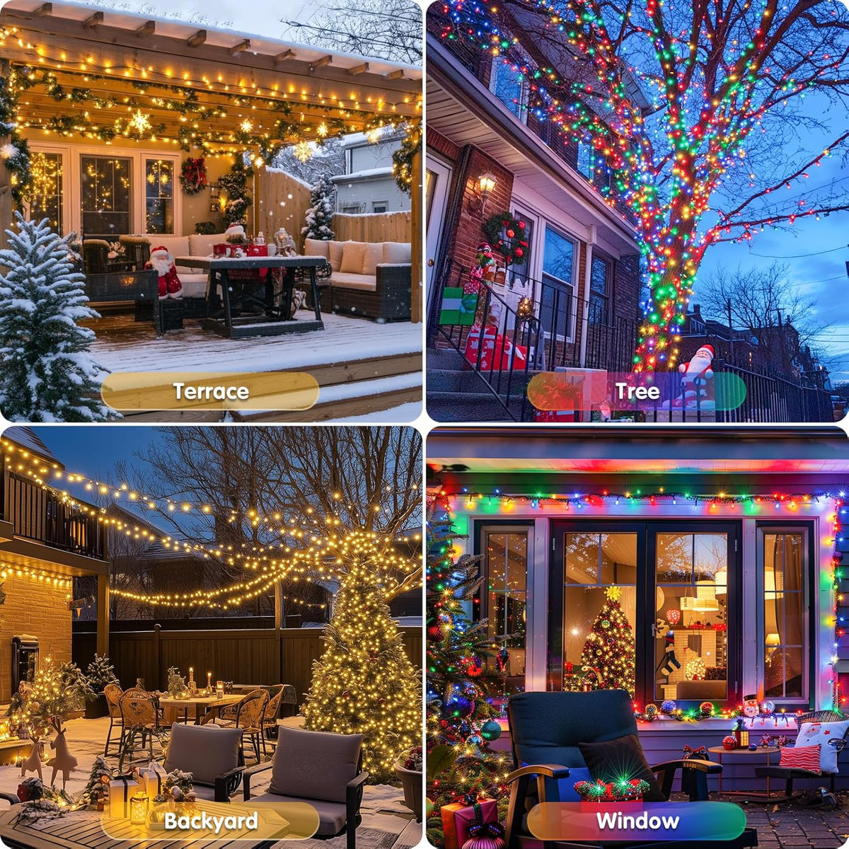 JMEXSUSS 2 Pack Warm White & Multicolor Solar Christmas Lights Outdoor, Each 100 LED 33ft Solar
