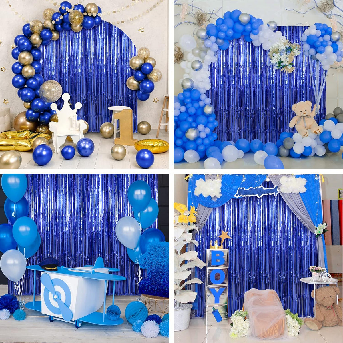 Crosize 4 Pack 3.3 x 9.9 ft Dark Blue Foil Fringe Curtains Party Decorations, Blue Tinsel Curtain
