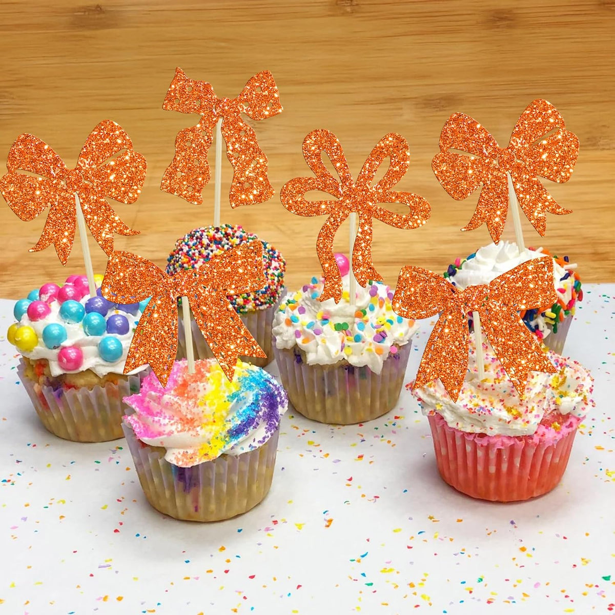 Ephlyn 24Pcs Bow Cupcake Toppers Bow Birthday Cake Topper Girls Birthday Party Decorations Bowknot