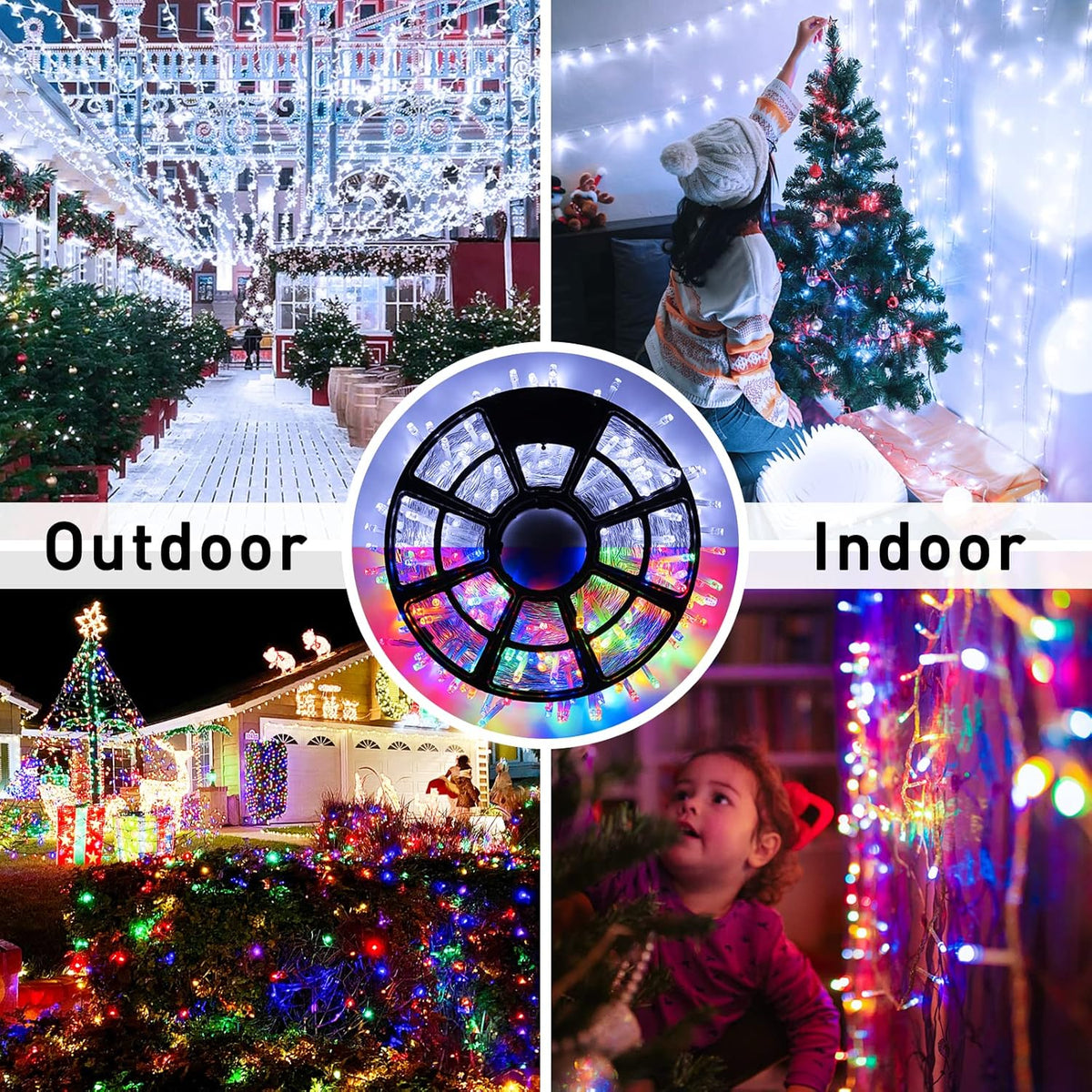 JMEXSUSS 600 LED Color Changing String Lights Plug in, 168FT White & Multicolor Christmas Lights