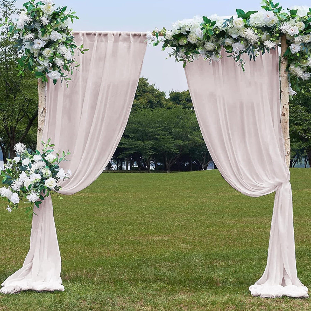 PARTISKY 10ftx7ft Taupe Chiffon Backdrop Curtains, Wrinkle-Free Sheer Fabric Photo Drapes for