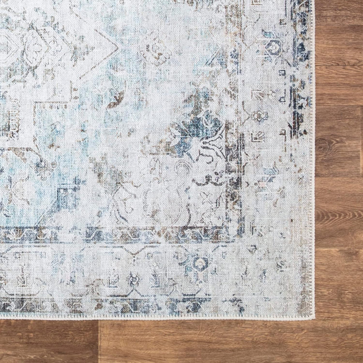 Bloom Rugs Washable Non-Slip 9' x 12' Rug - Beige/Blue Traditional Area Rug for Living Room