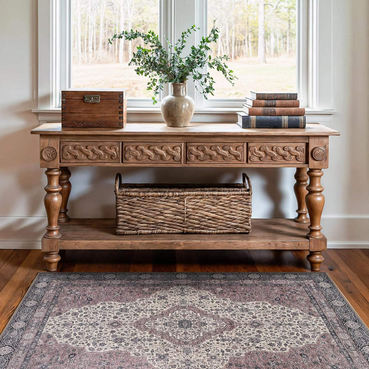 Bloom Rugs Washable Non-Slip 3' x 5' Rug - Cream/Green Traditional Medallion Area Rug for Living