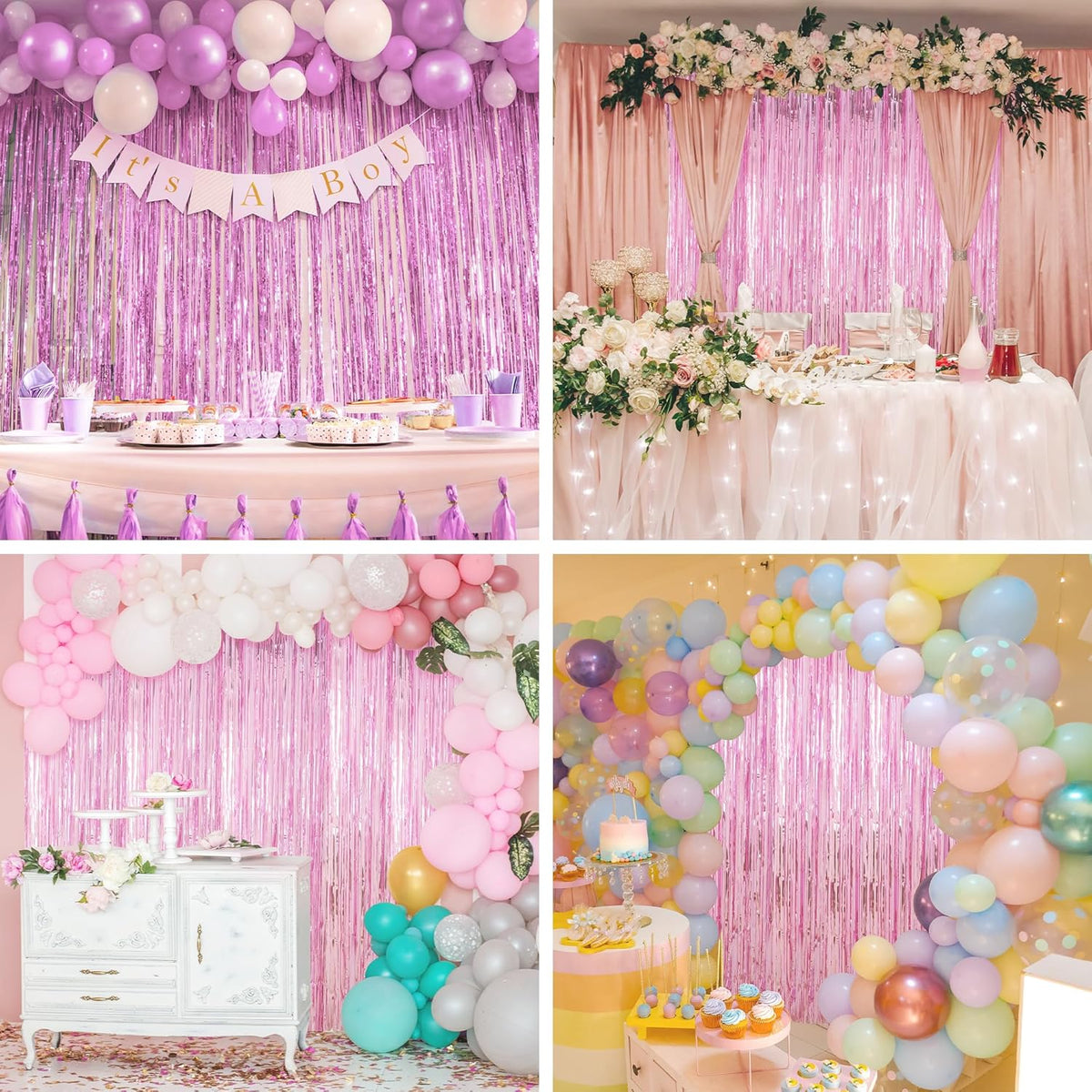 Crosize 7 Pack 3.3 x 9.9 ft Pink Foil Fringe Glitter Curtains Party Decorations, Tinsel Backdrop