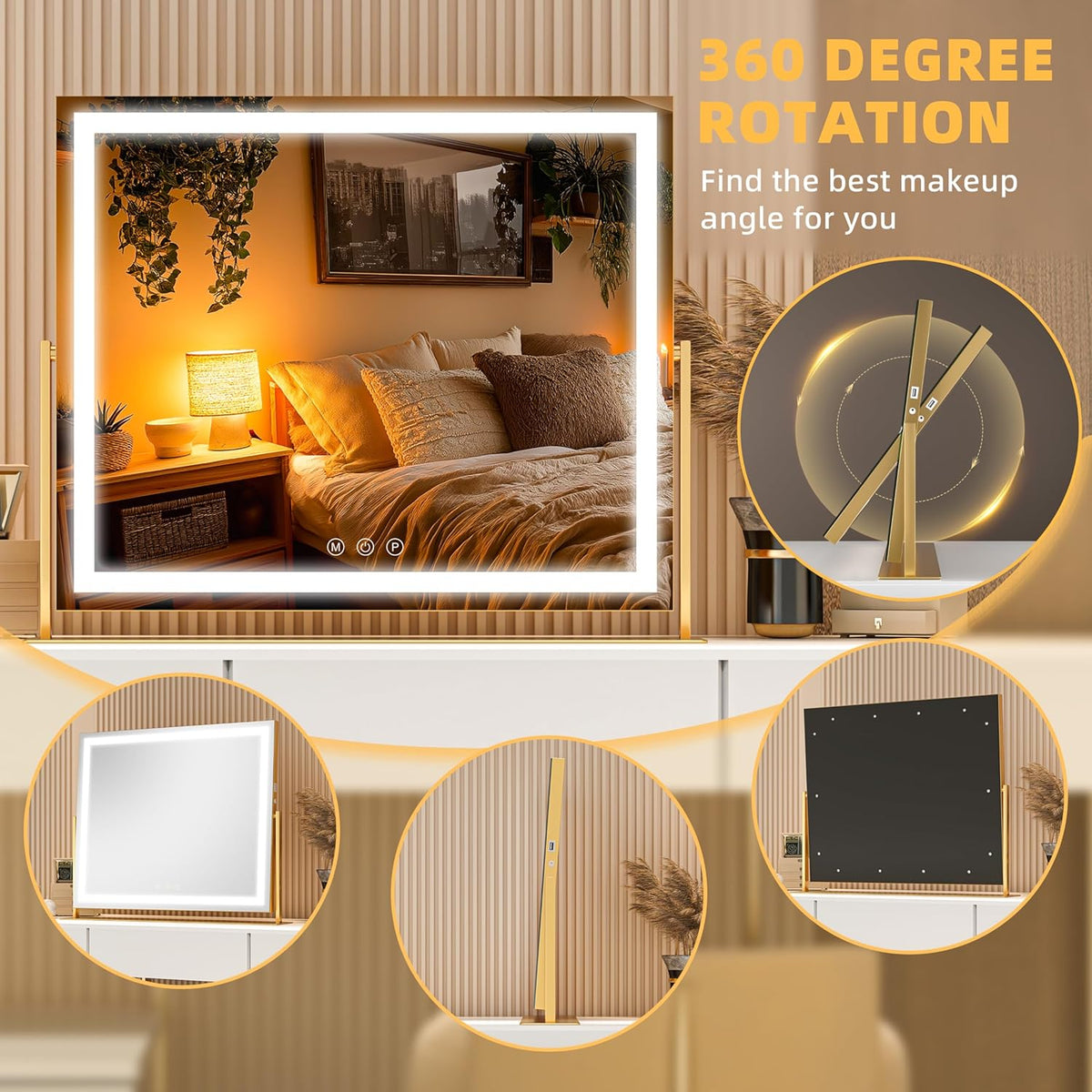 Vanity Mirror with Lights, 26'' x 22'' Lighted Makeup Mirror, Touch Screen with 3-Color Lighting