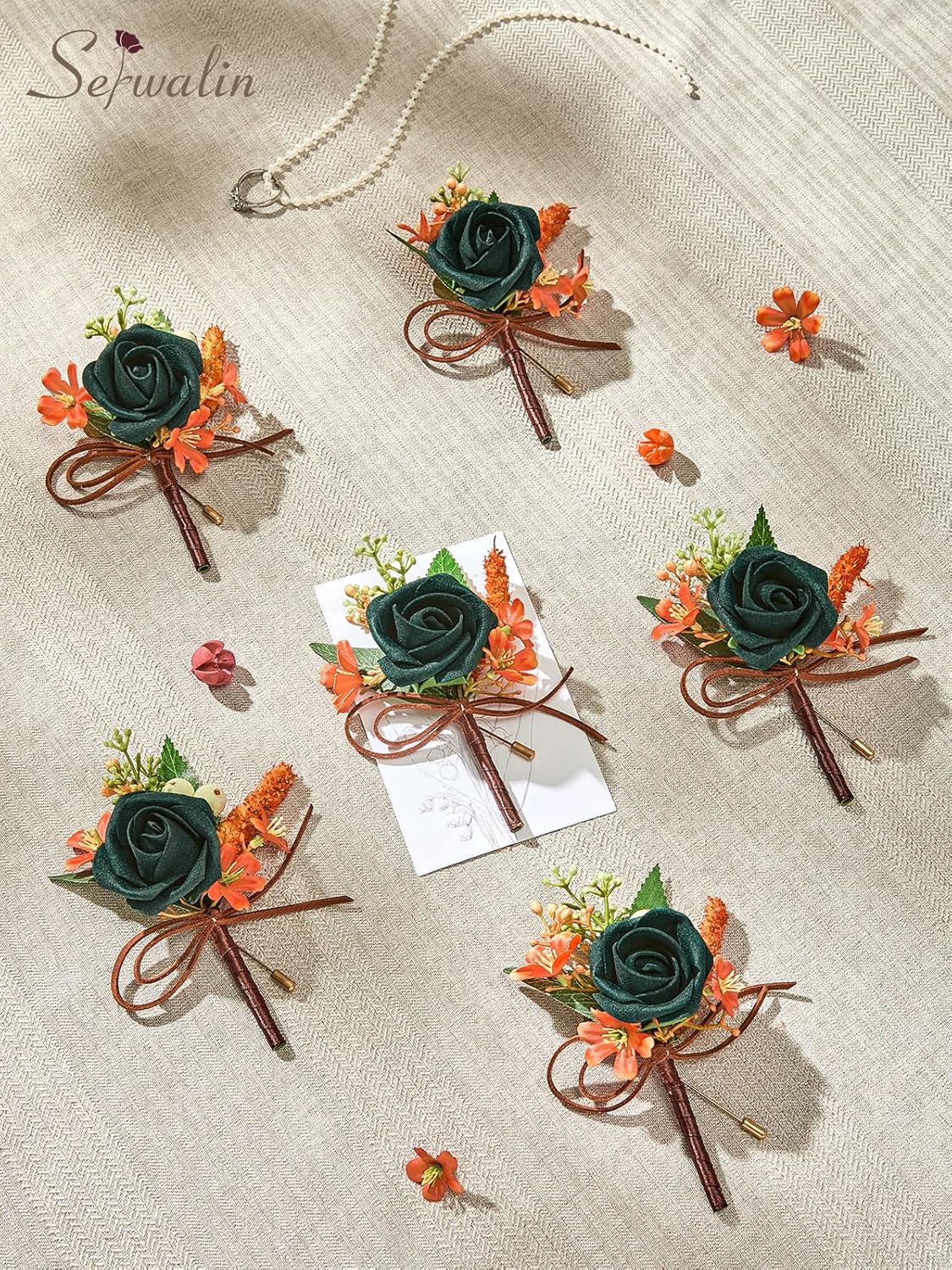 Serwalin 10Pcs Boutonniere for Men, Teal Groom and Best Man Boutonniere, Artificial Flowers for