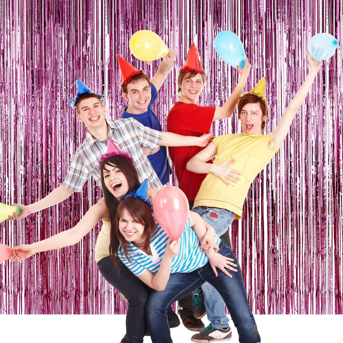 BEISHID 2 Pcs Pink Door Streamers Tinsel Curtain Party Streamers Backdrop Fringe Foil Wall