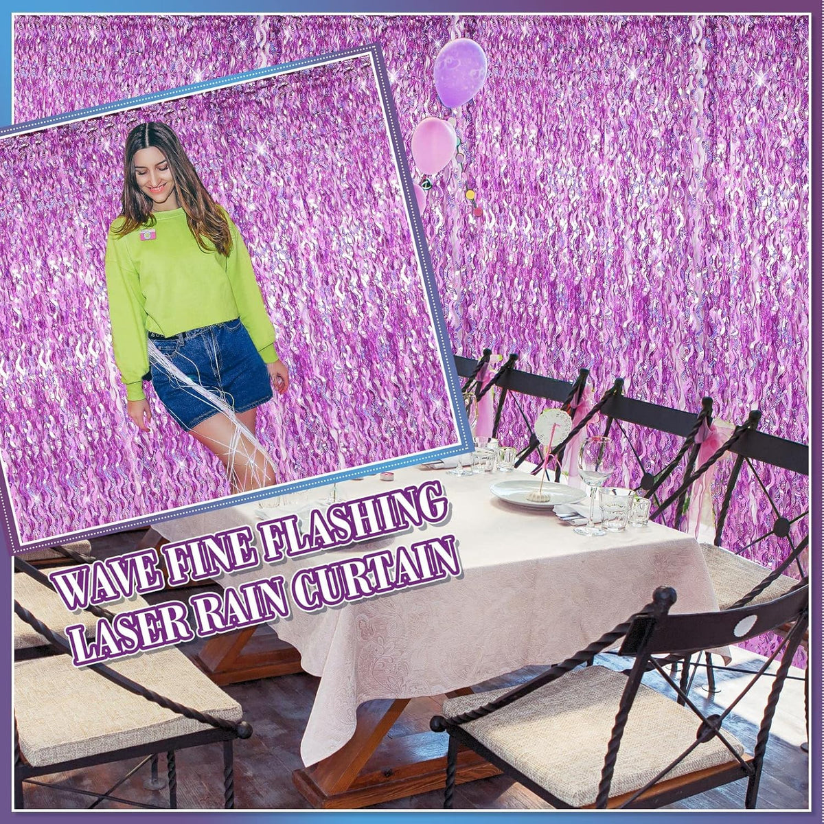 Jutom 6 Pieces 3.3 x 6.6 ft Wavy Tinsel Foil Fringe Curtains Foil Fringe Streamer Backdrop Party