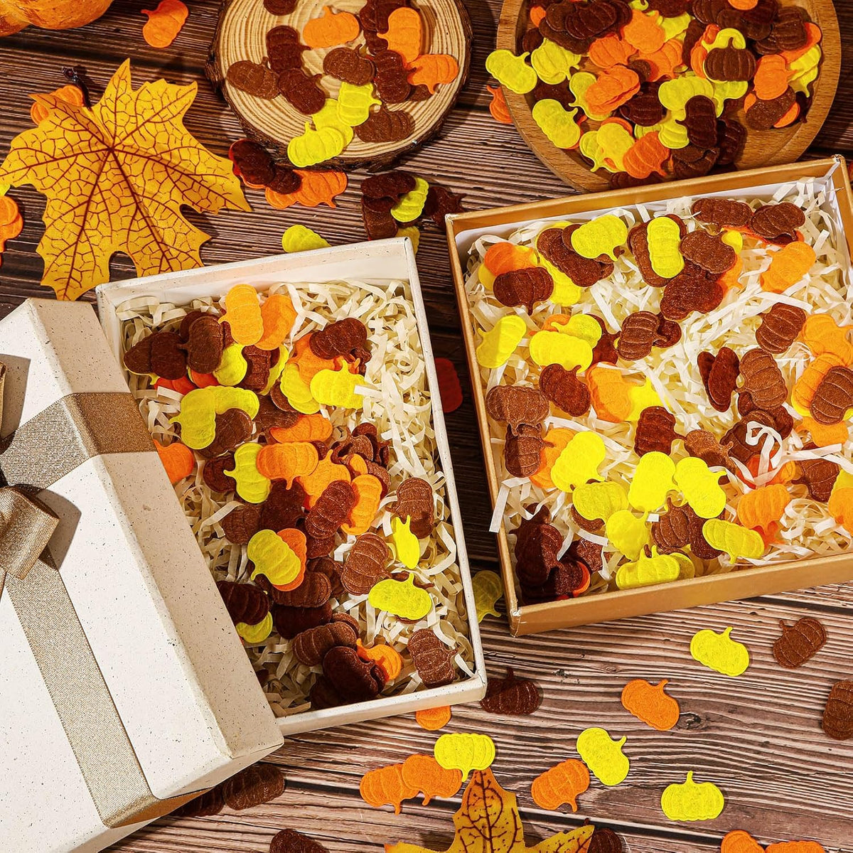 MARFOREVER Fall Felt Pumpkin Confetti, 500Pcs Thanksgiving Pumpkins Confetti Decorations Mixed Fall