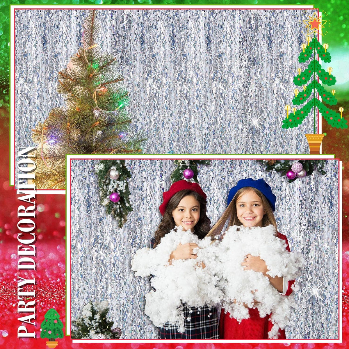 10 Pieces 3.3 x 6.6 Ft Foil Fringe Backdrop Party Wavy Tinsel Fringe Curtain Streamer for Happy New