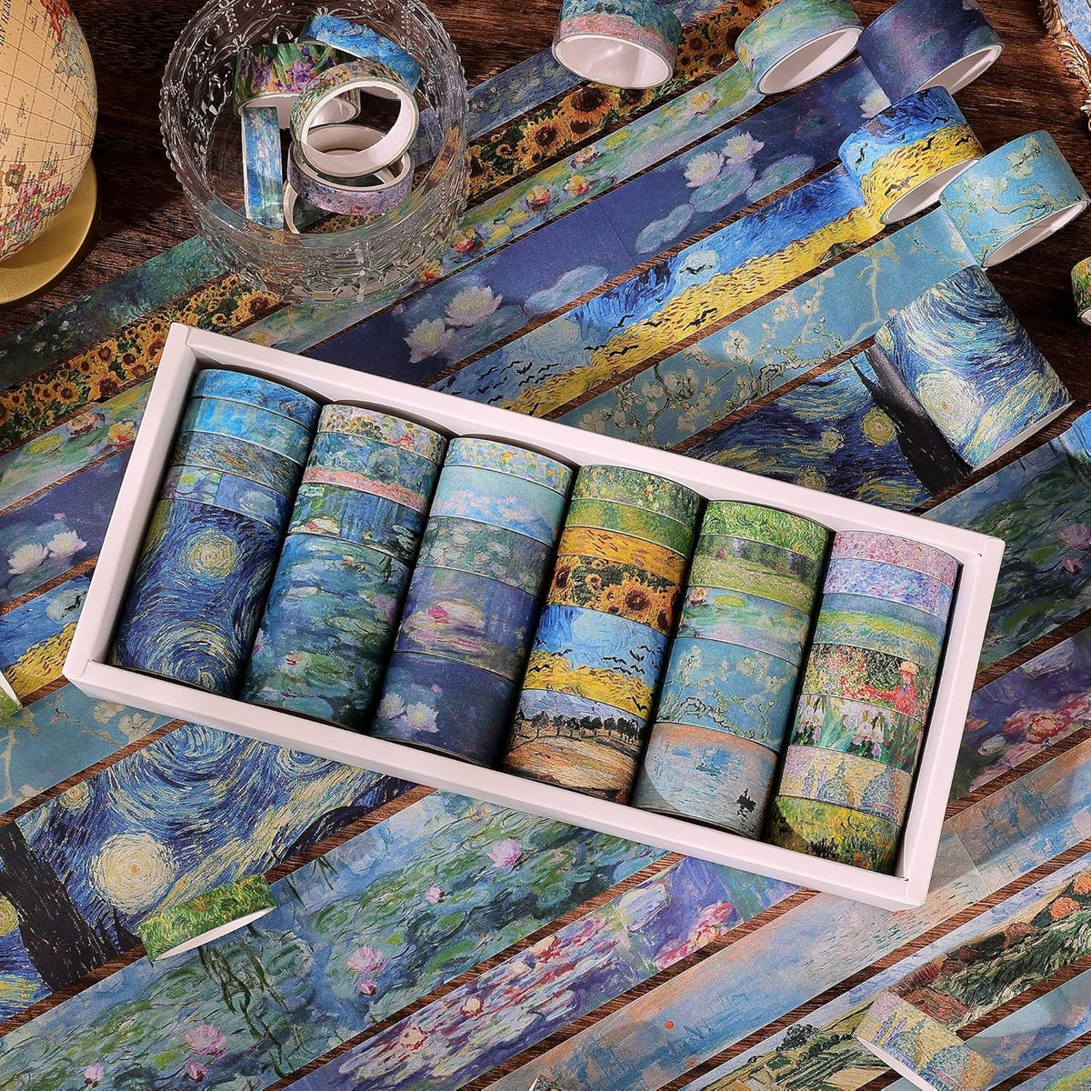 emmoolife 32 Rolls Washi Tape Set, Oil Painting Decorative Masking Tape, Van Gogh Adhesive Tape for