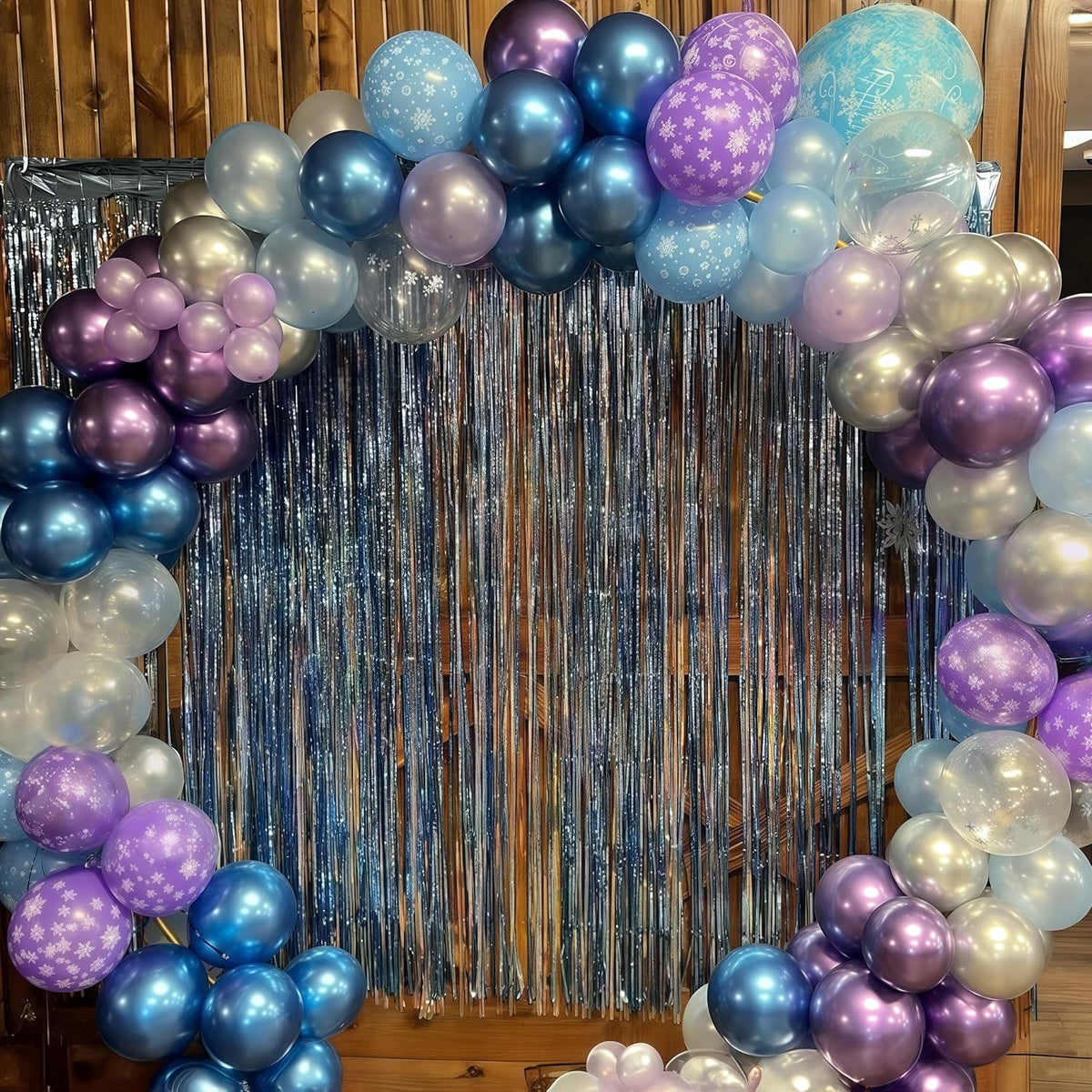 Winter Snowflake Balloons, 60 Packs 12 Inch Metallic Purple Blue White Silver Balloon with Confetti