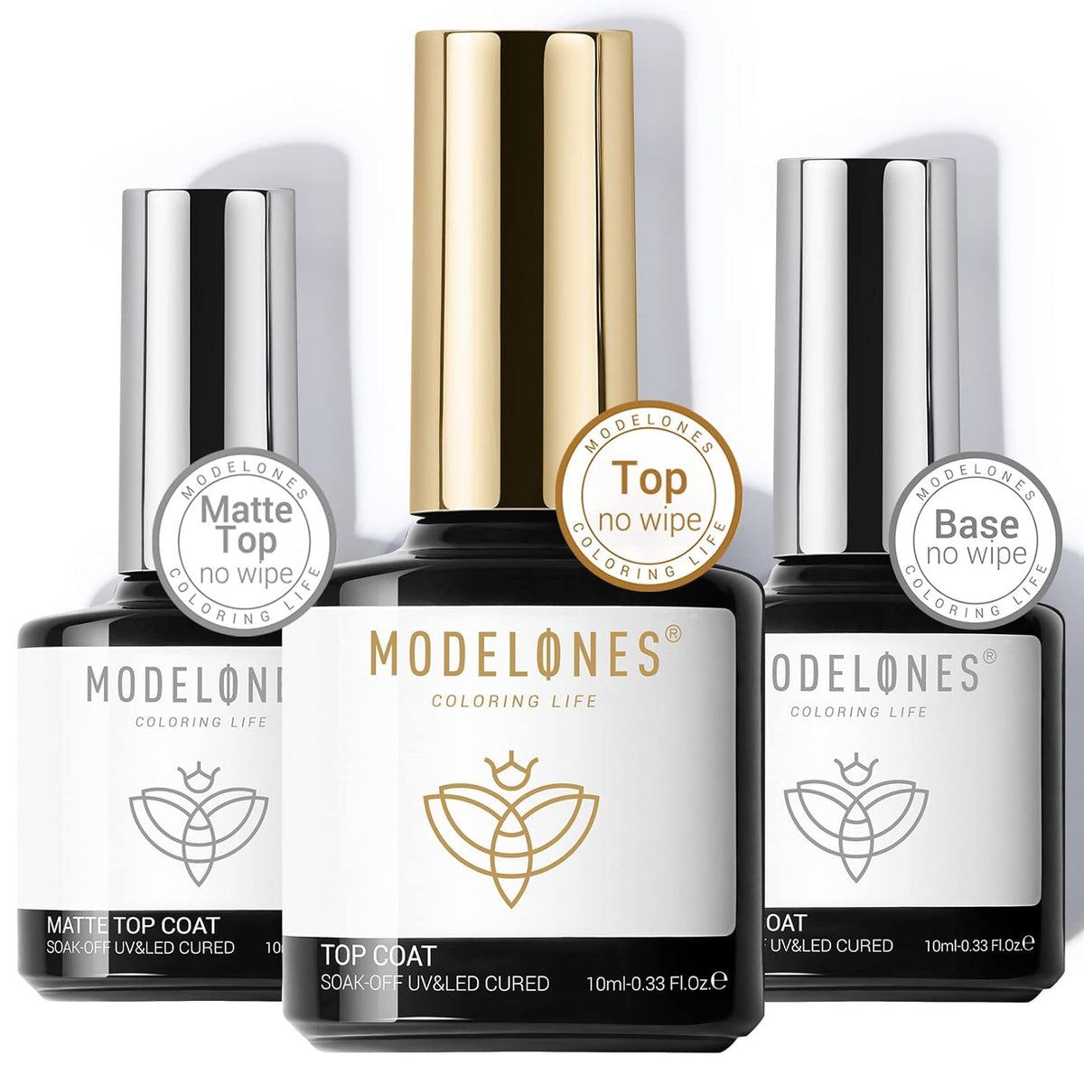 Gel Base Top Coat Set 3PCS, No Wipe Glossy & Matte Top Coat Kit, Long Lasting Soak Off Gel Nail