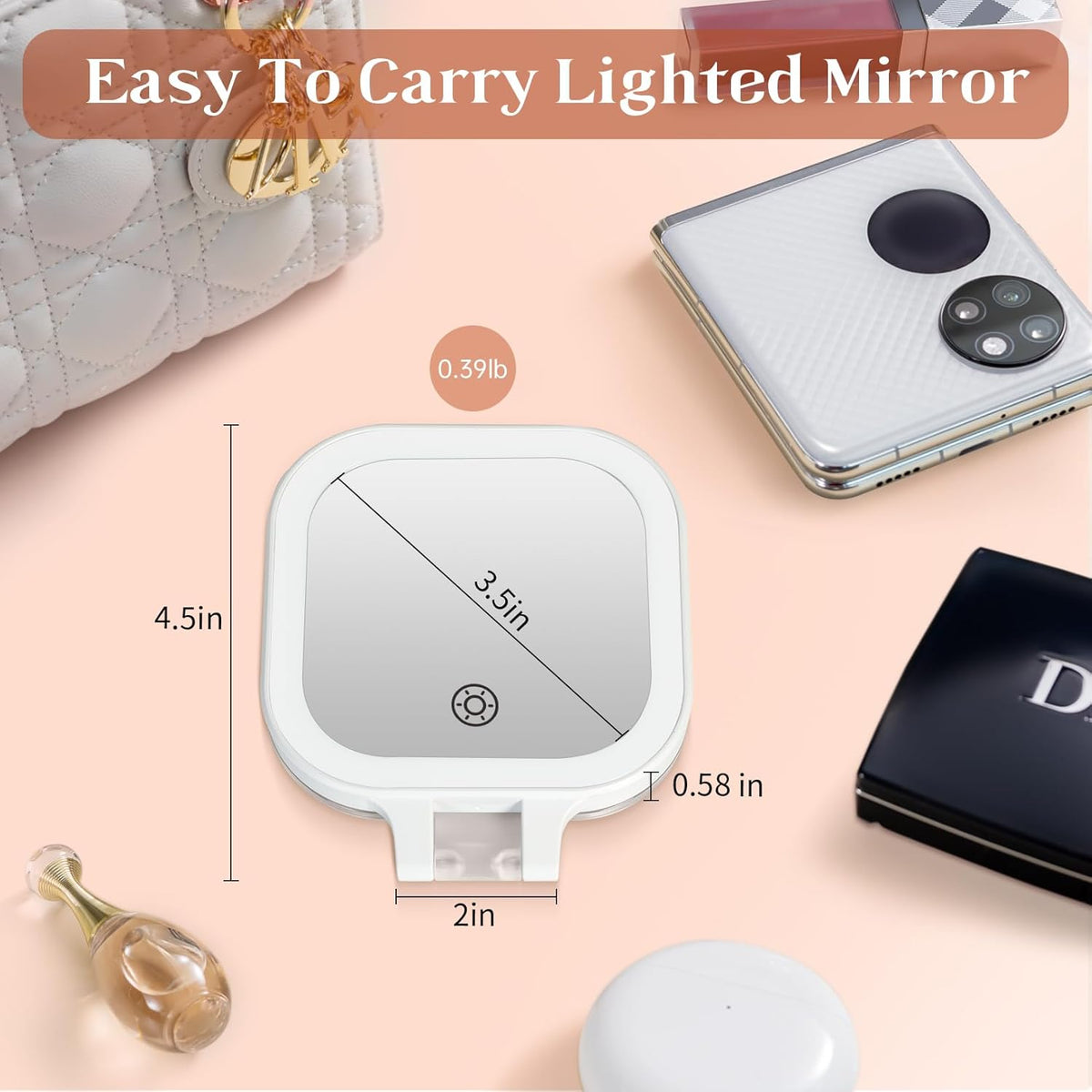 Compact Travel Makeup Mirror with Lights, 1X/30X Double-Sided Magnifying Mirror, 3 Color LED