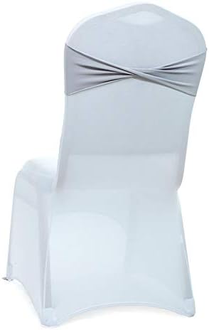 VDS Pack of 25 PCS | Light Silver | Spandex Chair Sashes Bows Without Buckle | Stretch Elastic