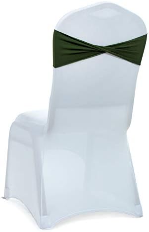 VDS Pack of 150 PCS | Olive Green | Spandex Chair Sashes Bows Without Buckle | Stretch Elastic