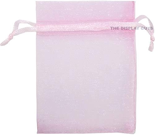 TheDisplayGuys 100-Pack 4x6 Pink Sheer Organza Gift Bags with Drawstring, Jewelry Candy Treat